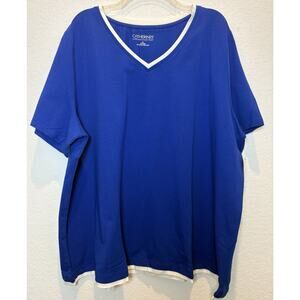 Catherines Suprema Blue with White Trim Short Sleeve Knit Top Size 2X NWT